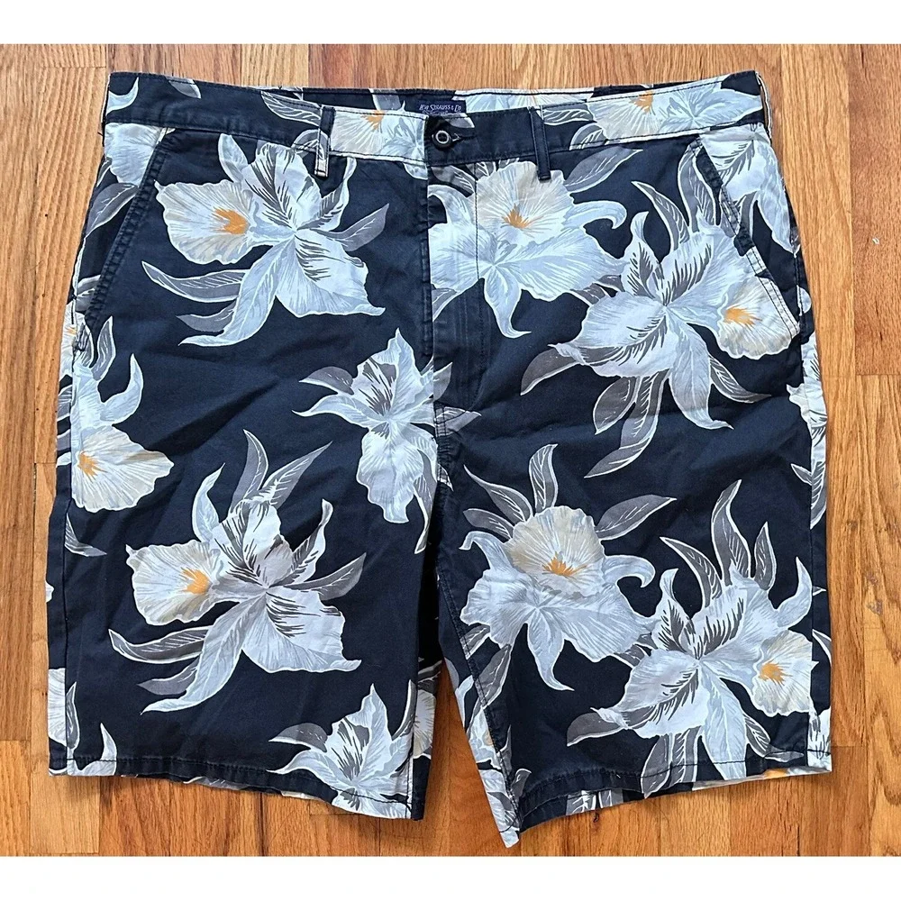 Levi Strauss Floral Shorts Mens W40 Floral Navy‎ Leaf Classic Chino Shorts